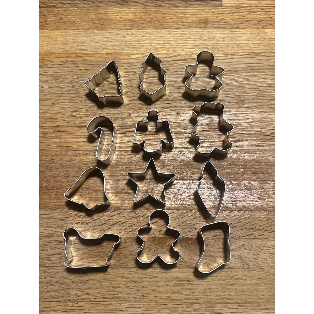 Vintage Christmas Mini Cookie Cutter Set 12 Piece Stainless Steel Holiday Shapes